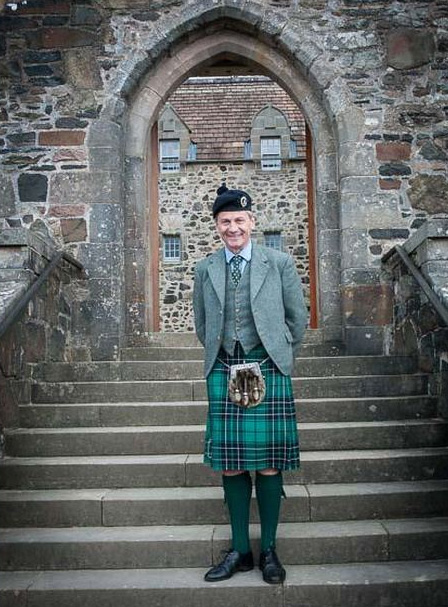 Malcolm Maclean, Younger of Duart and Morvern, on the steps of Duart Castle